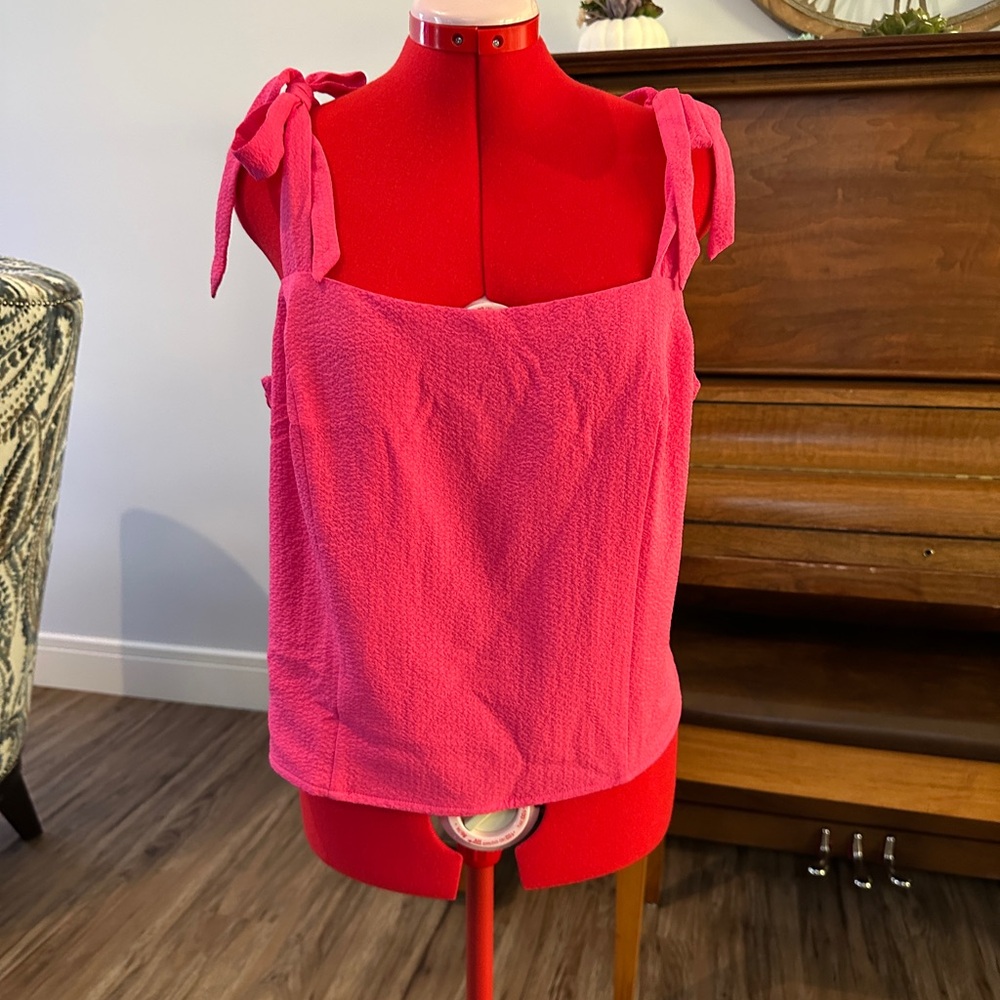 Old Navy Vibrant Pink Fitted Tie-Shoulder Cropped Dobby Corset Cami Top